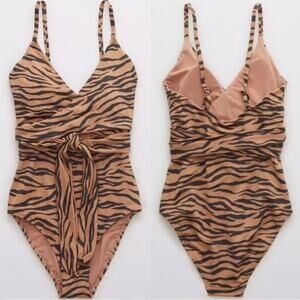 Aerie Pique Animal Print Wrap One Piece Swimsuit size XS